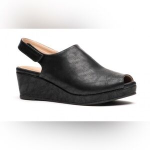 NEW Boutique by Corkys Peep Black Wedge Sandals sz 8